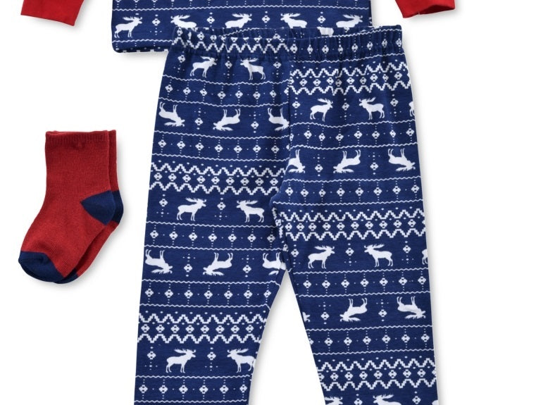 Conjunto de pijama e meias com estampa de rena para bebês e crianças pequenas Max &amp; Olivia, tamanho 3T, azul marinho