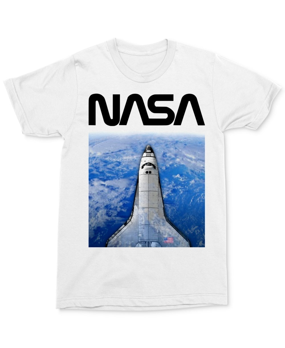 Camiseta gráfica masculina Changes NASA Space Shuttle, tamanho pequeno, branca