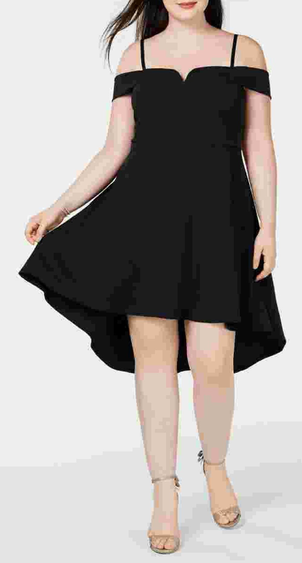 Vestido de festa feminino City Studios preto com alças finas e ombros de fora, acima do joelho, tamanho preto, tamanho 14W