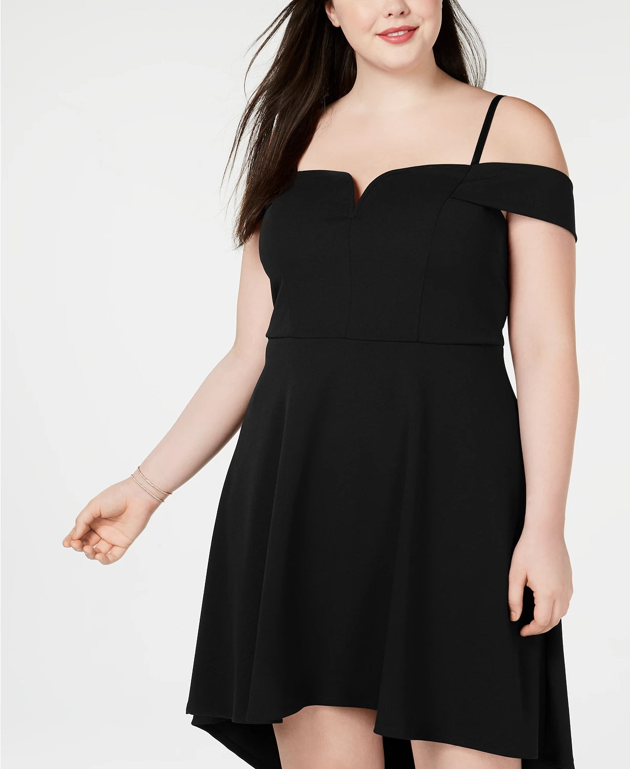 Vestido de festa feminino City Studios com alças finas e ombros de fora, acima do joelho, tamanho 20W, preto