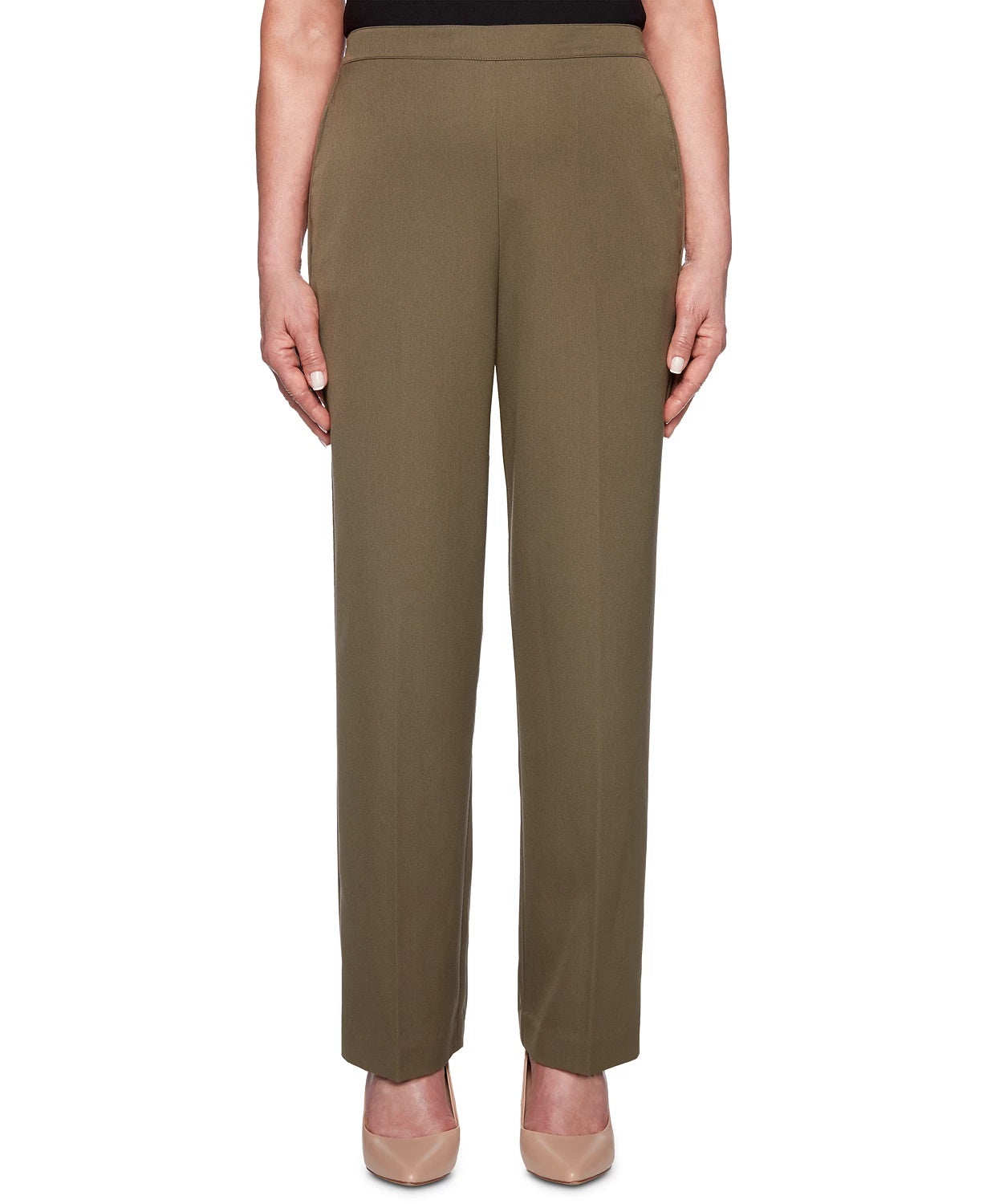 Calça feminina Alfred Dunner Petite Cedar Canyon Pull-On, verde, tamanho 12 Petite