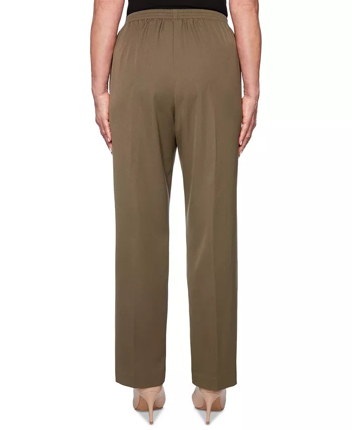 Calça feminina Alfred Dunner Petite Cedar Canyon Pull-On, verde, tamanho 12 Petite
