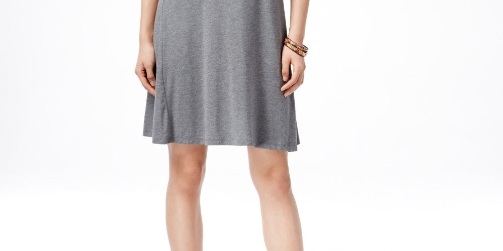 Vestido feminino estilo &amp; co, manga curta, corte A, cinza, tamanho X-S