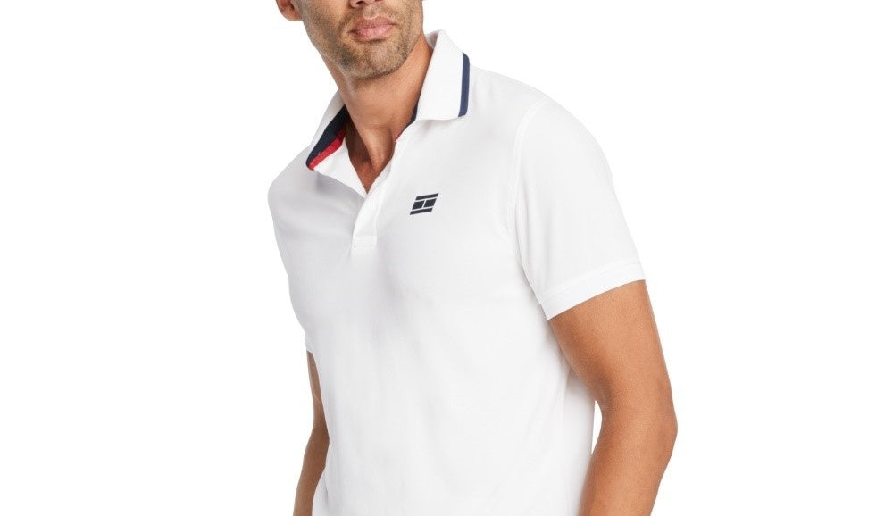 Camisa polo masculina Tommy Hilfiger com ajuste personalizado e logotipo Armstrong, branca, tamanho pequeno