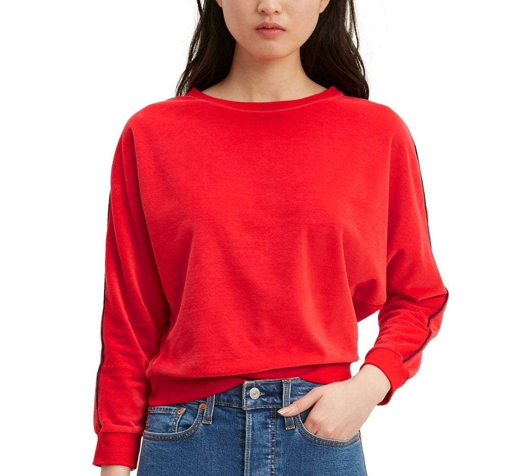 Blusa feminina Levi's de veludo com manga dolman, vermelha, tamanho médio