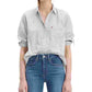 Camisa feminina Levi's listrada de algodão com dois botões, azul-marinho, tamanho grande