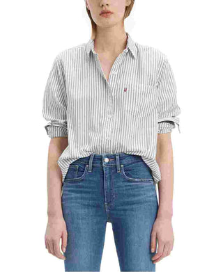 Levi's Women's Striped Cotton Double-Button Shirt Navy Size Large