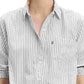Camisa feminina Levi's listrada de algodão com dois botões, azul-marinho, tamanho grande