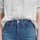 Camisa feminina Levi's listrada de algodão com dois botões, azul-marinho, tamanho grande