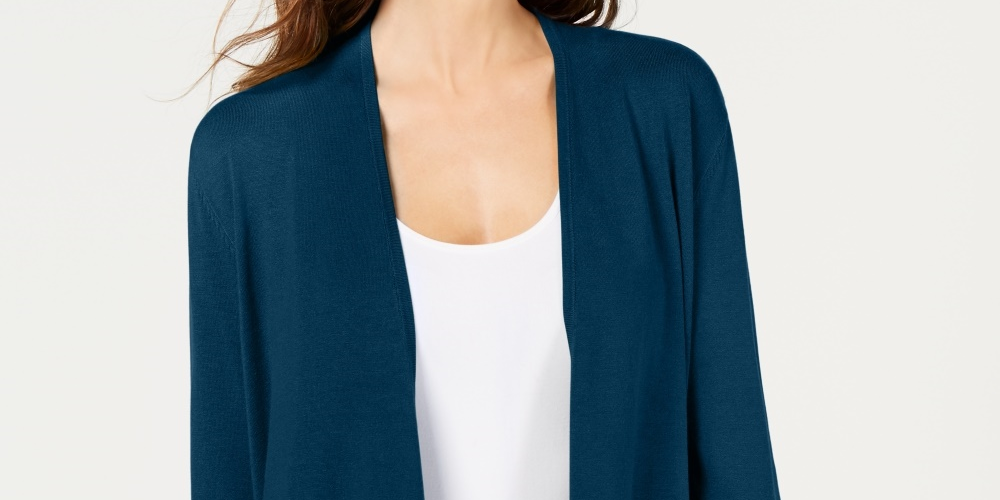 Cardigan feminino Alfani com manga amarrada e azul-petróleo, tamanho XX-grande