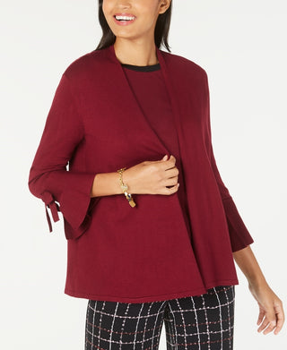 Cardigan feminino Alfani com manga amarrada, vermelho, tamanho pequeno, médio