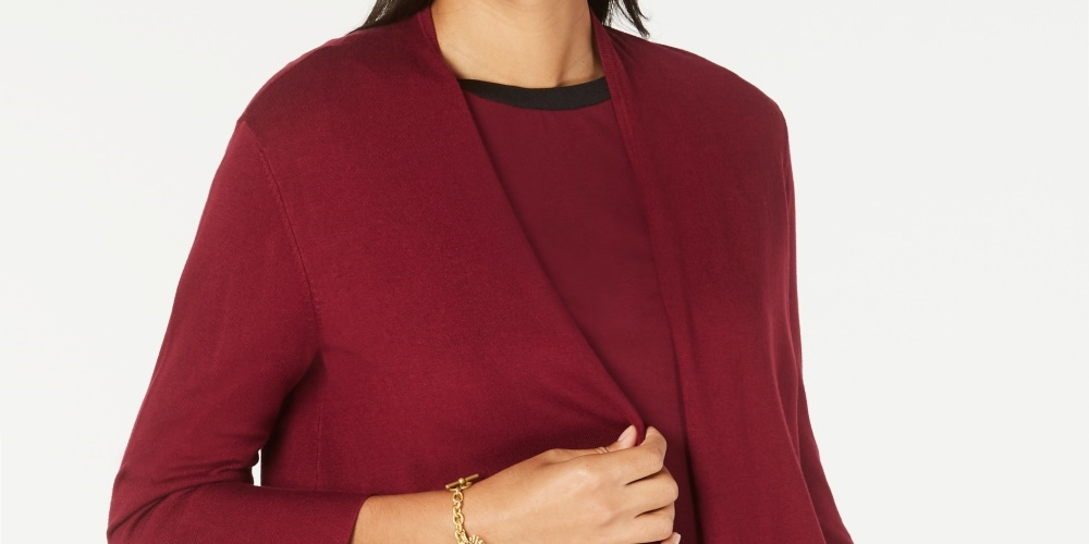 Cardigan feminino Alfani com manga amarrada, vermelho, tamanho pequeno, médio