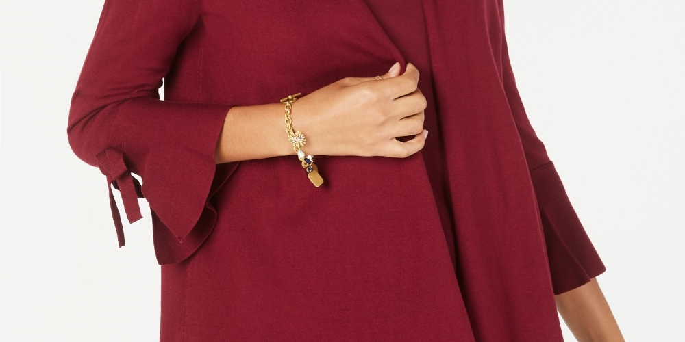 Cardigan feminino Alfani com manga amarrada, vermelho, tamanho pequeno, médio