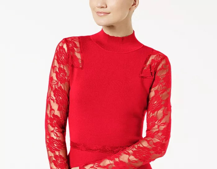 Top peplum de renda feminino pequeno INC International Concepts, vermelho, tamanho médio