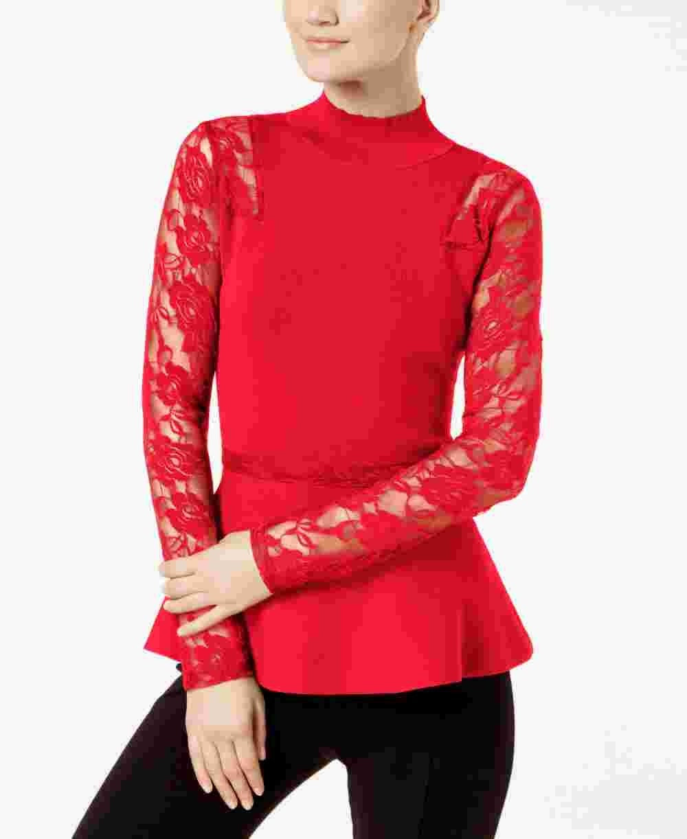 Top peplum de renda feminino INC International Concepts, vermelho, tamanho pequeno grande