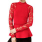 INC International Concepts Top feminino plus size com mangas de renda e gola alta, peplum, vermelho, tamanho 0X