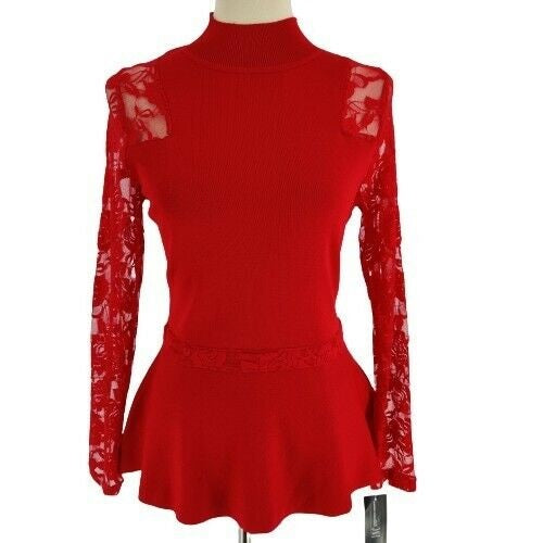 INC International Concepts Top feminino plus size com mangas de renda e gola alta, peplum, vermelho, tamanho 0X