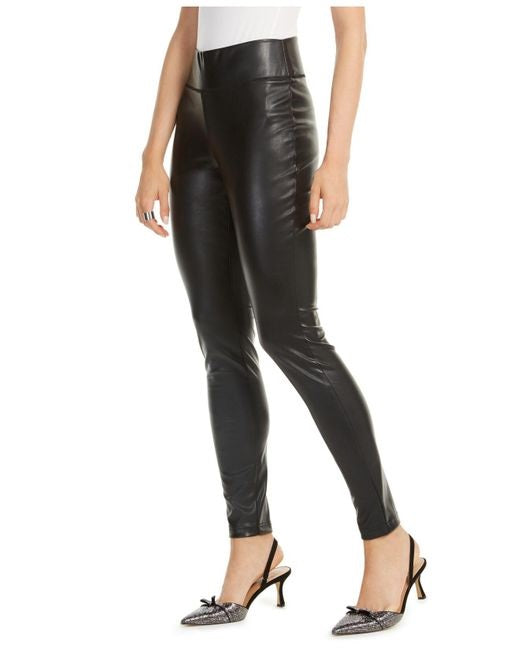 Calça skinny feminina de couro sintético da INC International Concepts, preta, tamanho 0, pequena
