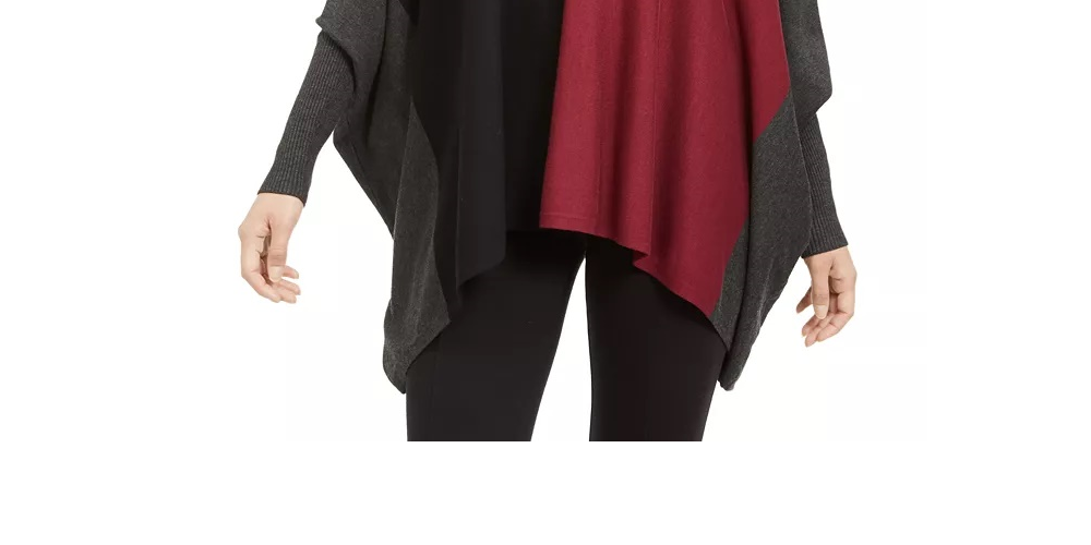 Alfani Suéter Poncho Feminino Petite Gola Alta Colorblock Vermelho Escuro Tamanho Médio