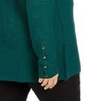 Suéter Alfani Feminino com Detalhe de Botão e Canelado Verde Escuro Tamanho Grande