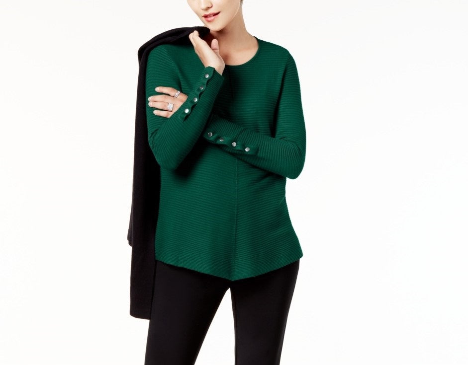 Suéter Alfani Feminino com Detalhe de Botão e Canelado Verde Escuro Tamanho Médio