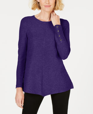 Suéter Alfani Feminino com Detalhe de Botão de Pressão Canelado Roxo Tamanho Pequeno Pequeno