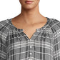 Blusa feminina xadrez manga comprida com botões Lucky Brand, preta, tamanho X-G