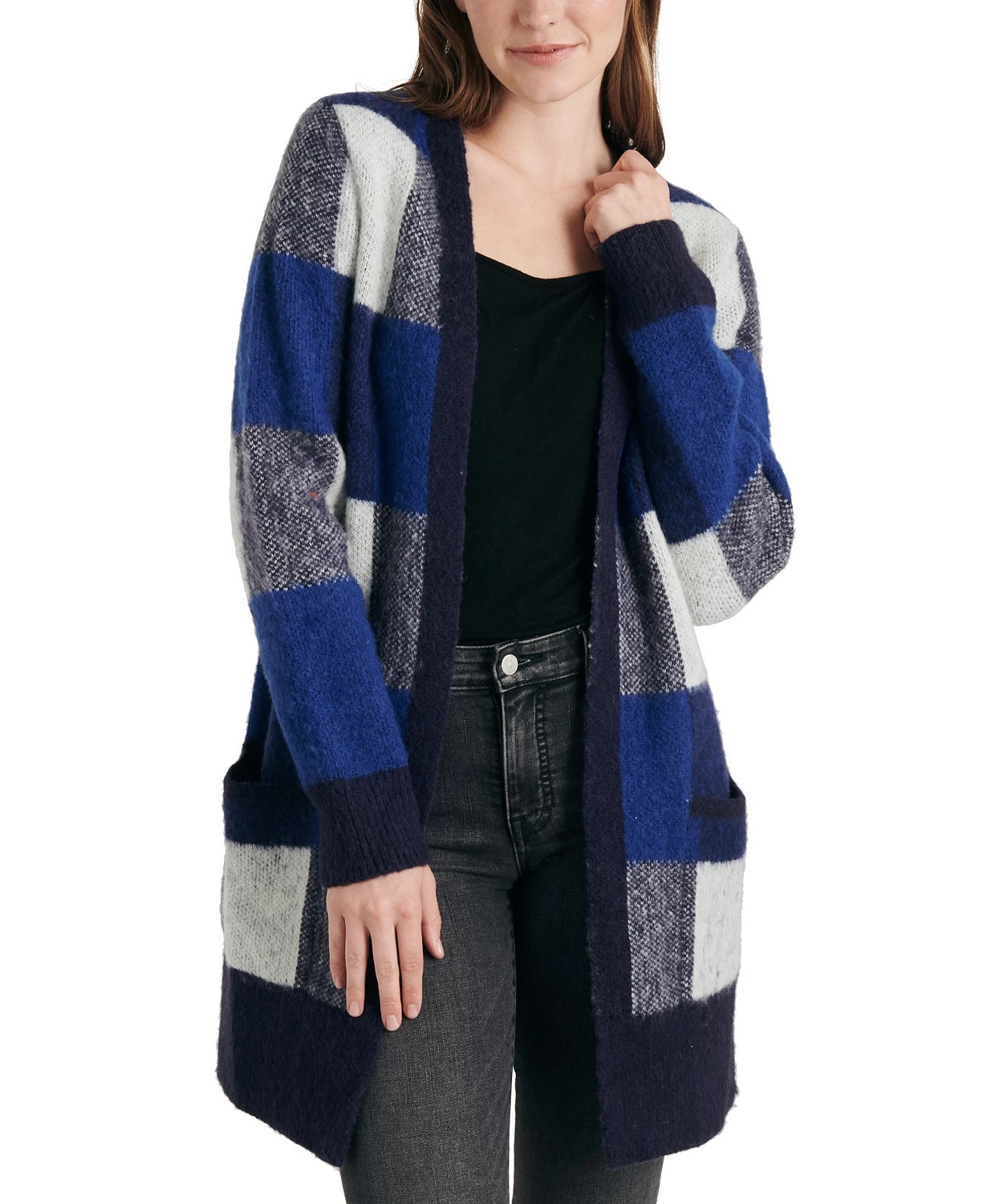 Cardigan feminino grande Lucky Brand, azul, tamanho pequeno