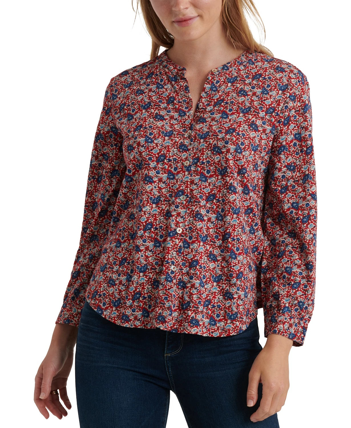 Blusa feminina Lucky Brand de algodão estampada vermelha tamanho X-S