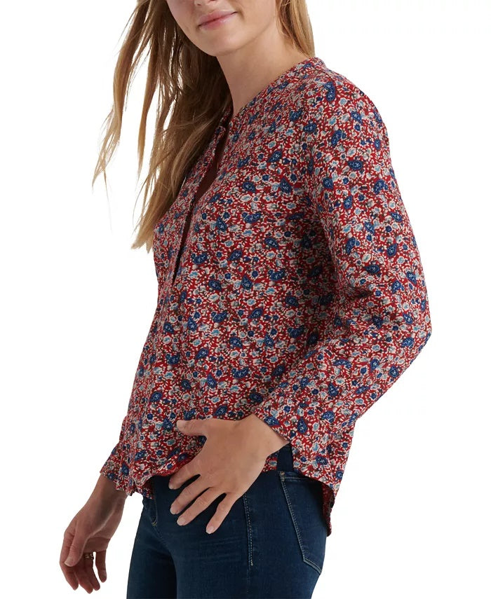 Blusa feminina Lucky Brand de algodão estampada vermelha tamanho X-S
