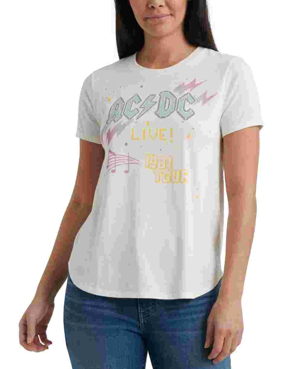 Camiseta feminina com estampa AC/DC da Lucky Brand, branca, tamanho médio