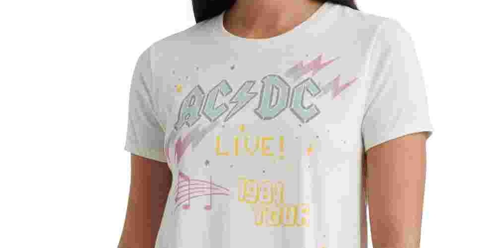 Camiseta feminina com estampa AC/DC da Lucky Brand, branca, tamanho médio