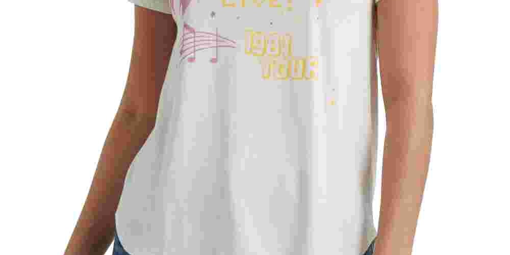 Camiseta feminina com estampa AC/DC da Lucky Brand, branca, tamanho médio