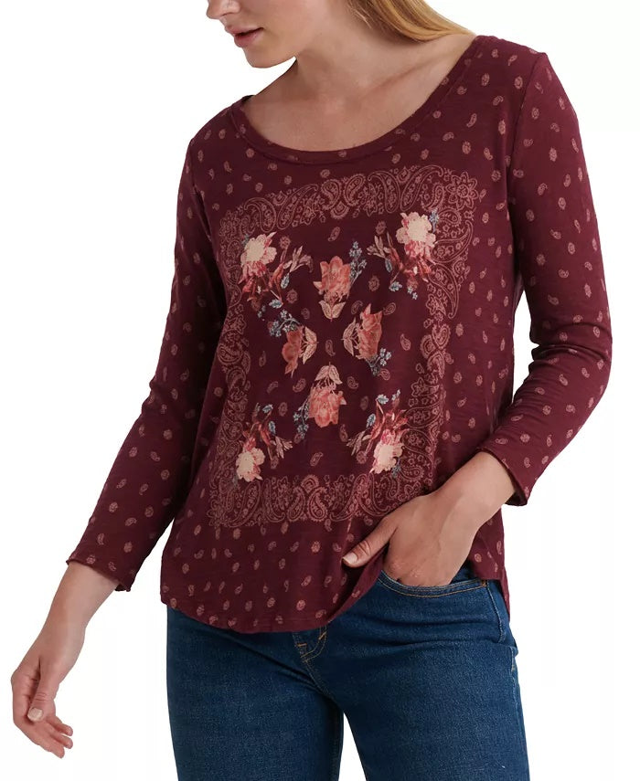 Camiseta Matchbox Feminina Lucky Brand Borgonha Multicor Vermelha Tamanho P