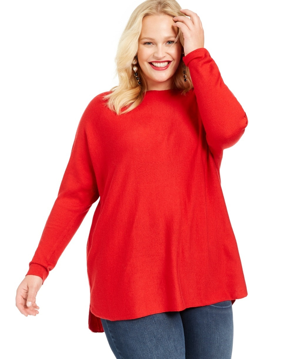 Suéter feminino de manga comprida e comprimento alto e baixo da INC International Concepts, vermelho, tamanho 3X