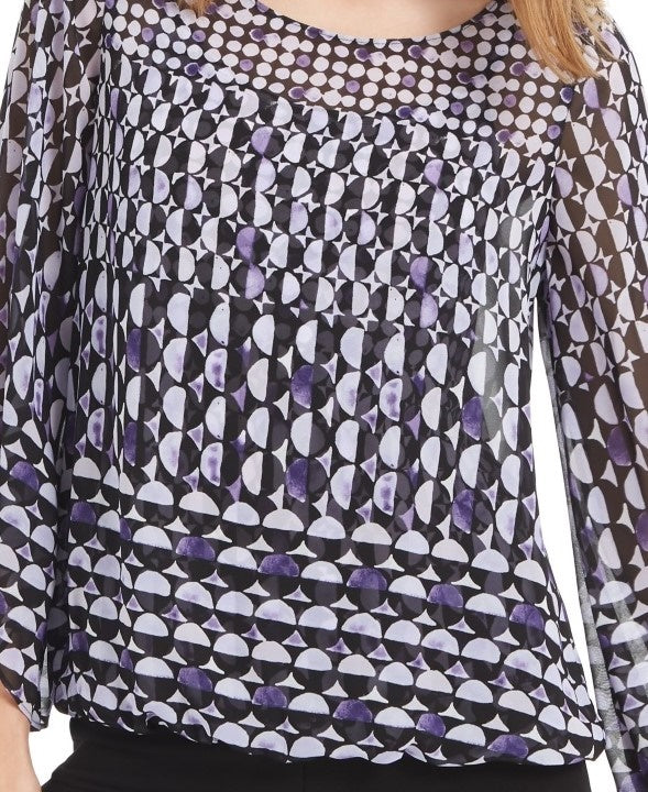 Blusa feminina Alfani com estampa de anjo e manga comprida, roxa, tamanho pequeno e pequeno