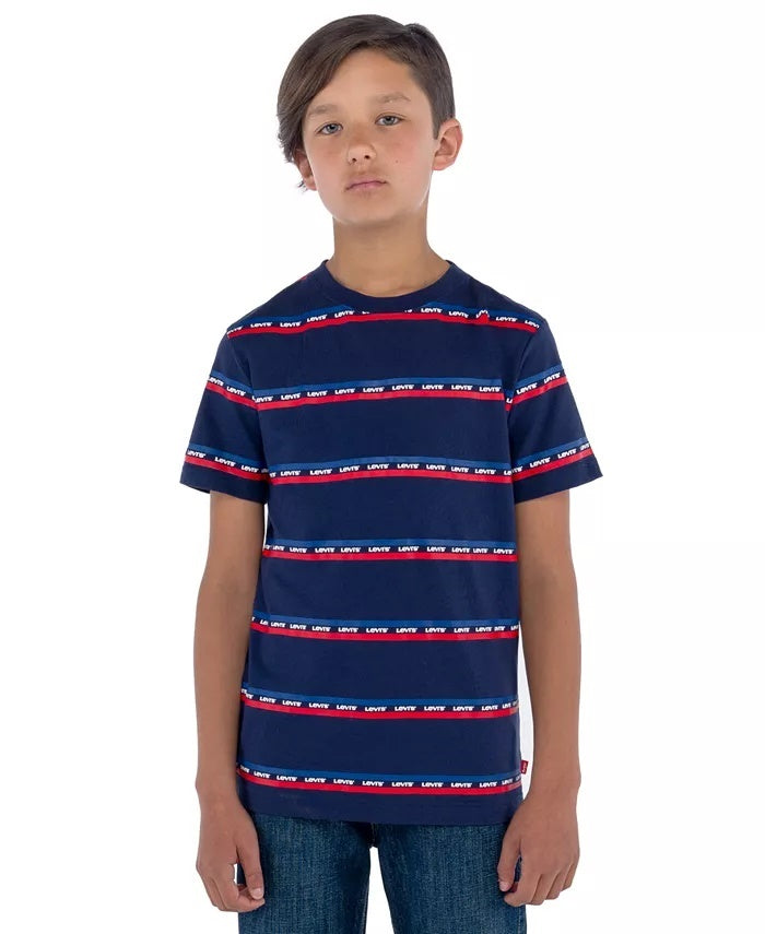 Camiseta listrada com logotipo Levi's Little Boy, azul, tamanho 4