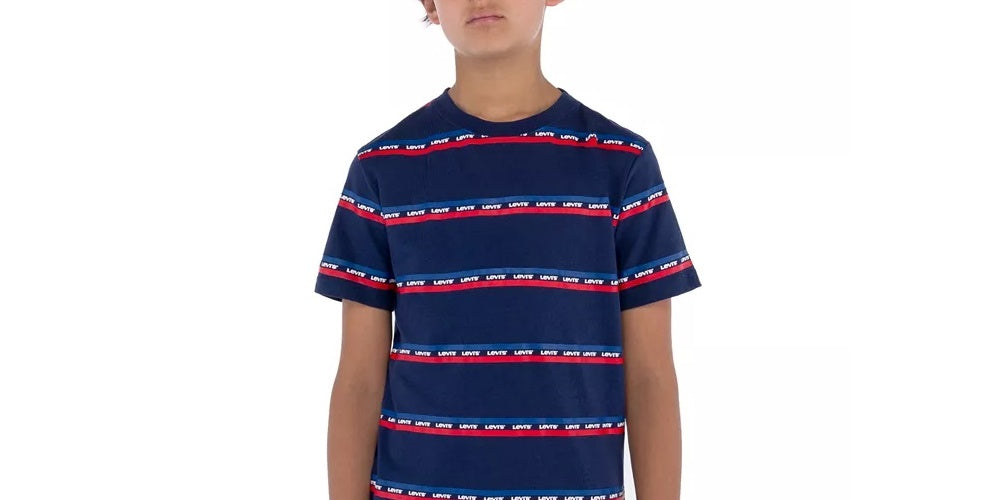 Camiseta listrada com logotipo Levi's Little Boy, azul, tamanho 4