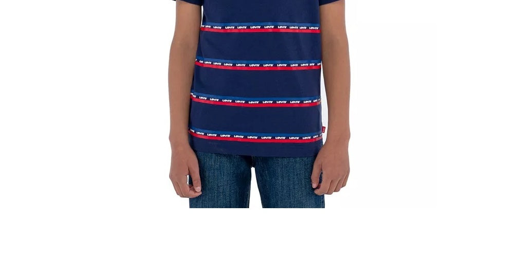 Camiseta listrada com logotipo Levi's Little Boy, azul, tamanho 4