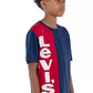 Camiseta Levi's Little Boy's Colorblocked com logotipo vertical, azul, tamanho 4