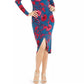 Vestido cruzado com estampa floral feminino Thalia Sodi, azul, tamanho médio