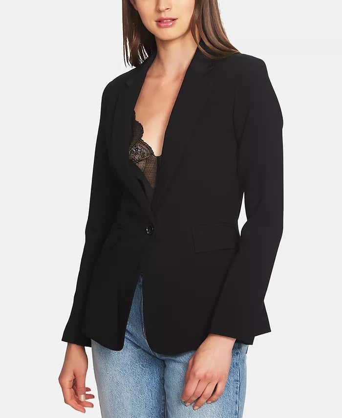 1.STATE Blazer feminino de crepe elástico com um botão, preto