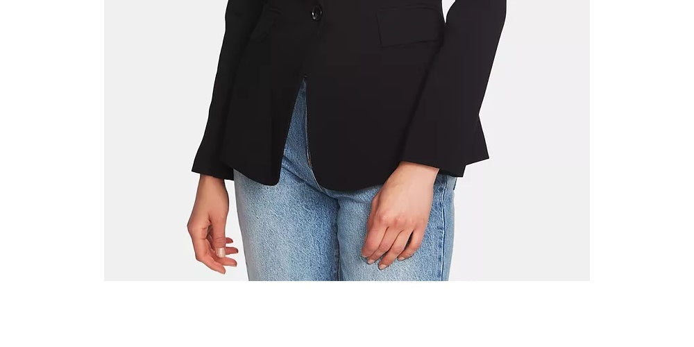 1.STATE Blazer feminino de crepe elástico com um botão, preto