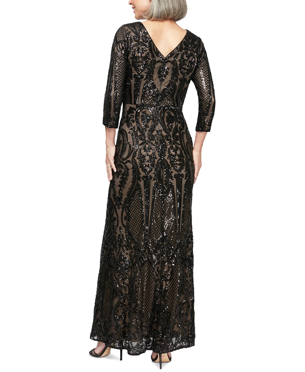 Vestido feminino Alex Evenings Petite com lantejoulas e cetim, cor carvão, tamanho 12P