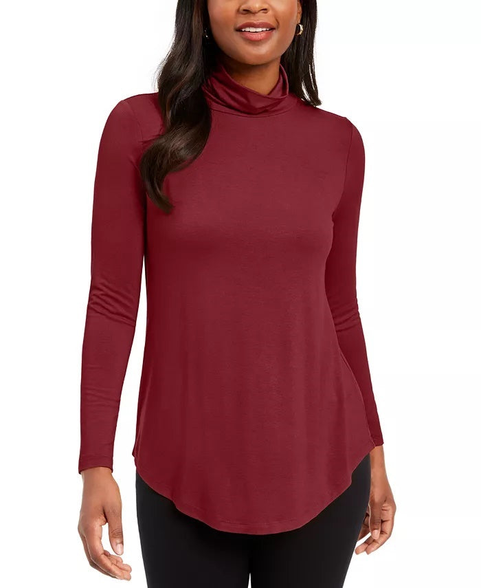 JM Collection Feminino Gola Alta Sólida Vermelha Tamanho P