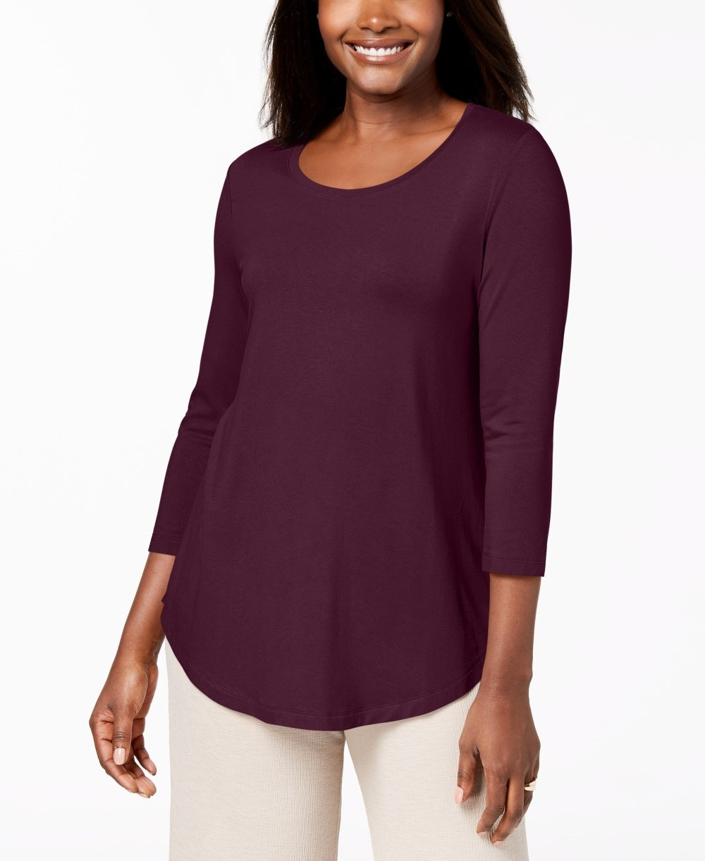 JM Collection Top feminino com decote redondo, vinho, tamanho pequeno