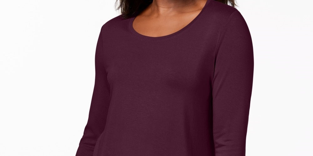 JM Collection Top feminino com decote redondo, vinho, tamanho pequeno