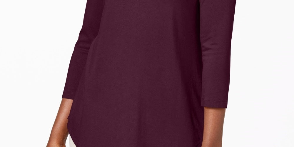 JM Collection Top feminino com decote redondo, vinho, tamanho pequeno