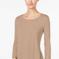 JM Women's Collection Top com decote redondo bege escuro tamanho extra pequeno