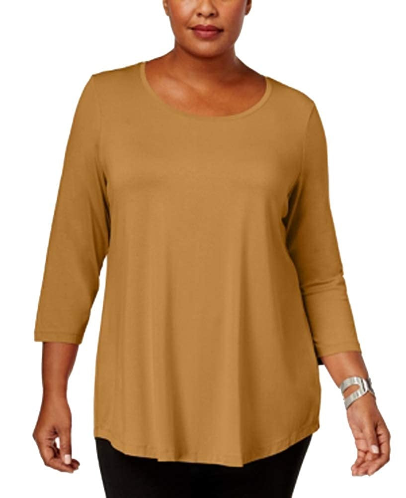 JM Collection Top feminino com decote redondo dourado tamanho XX-G